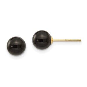 14k Yellow Gold Genuine Fine Jewelry  Madi K 6.00mm Onyx Bead Earrings